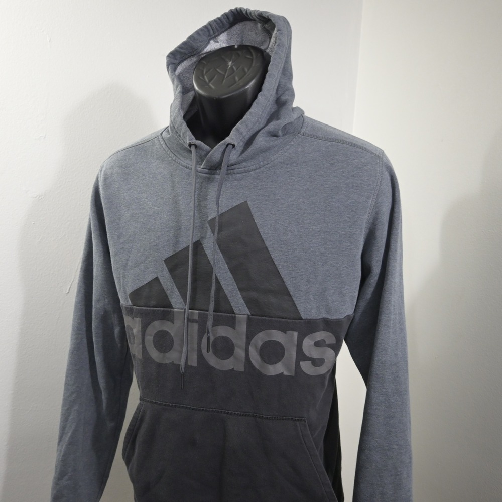 Adidas Pullover Hoodie Mens Medium Gray Colorblock Big Logo Drawstring Pocket